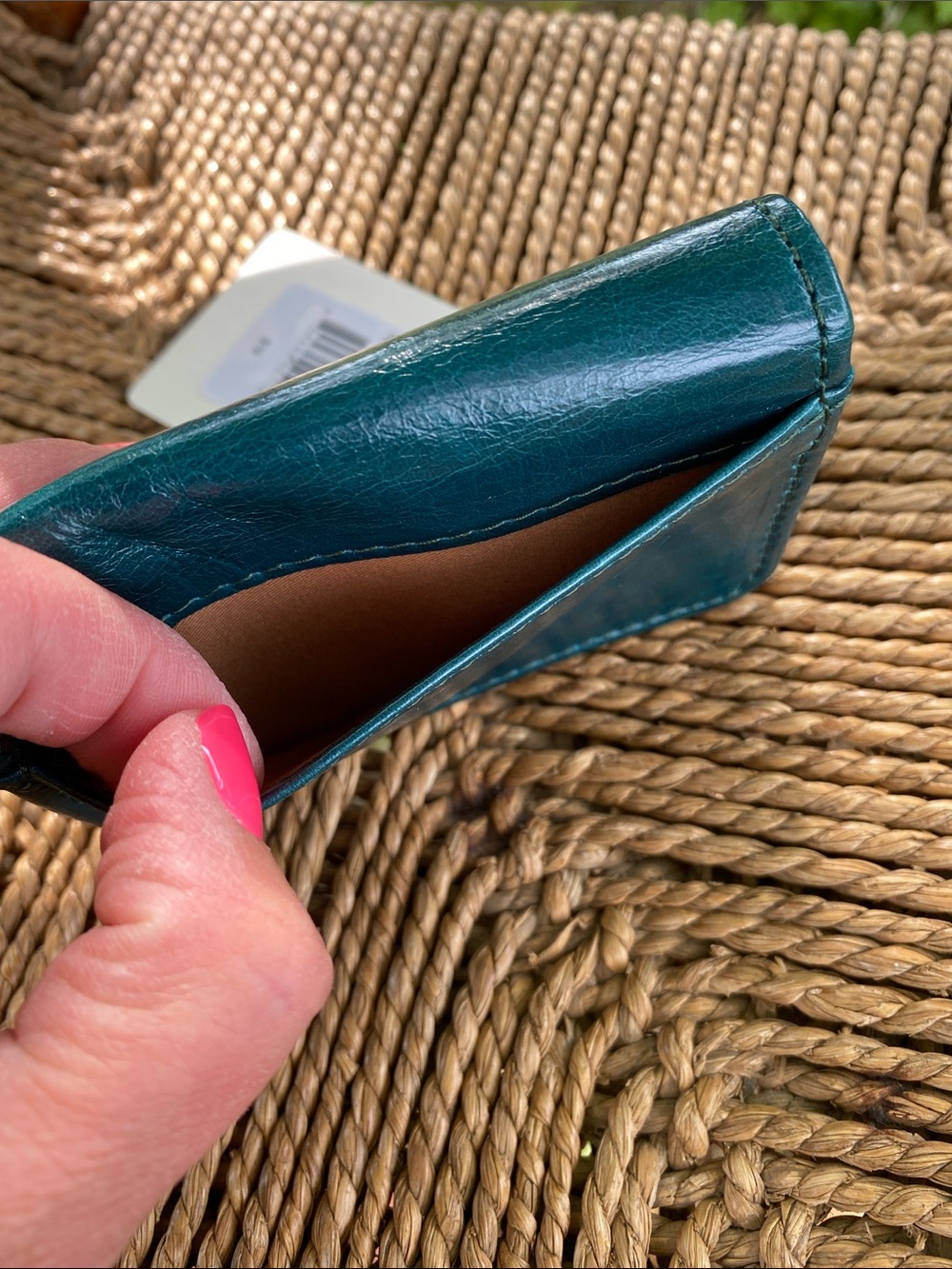 HOBO Teal Compact Leather Card Case with Gold Logo - Picture 6 of 8